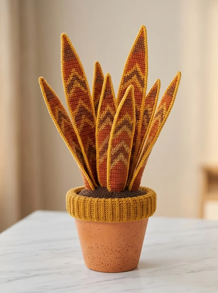 Autumn Sunset Snake Plant Amigurumi Free Crochet Pattern