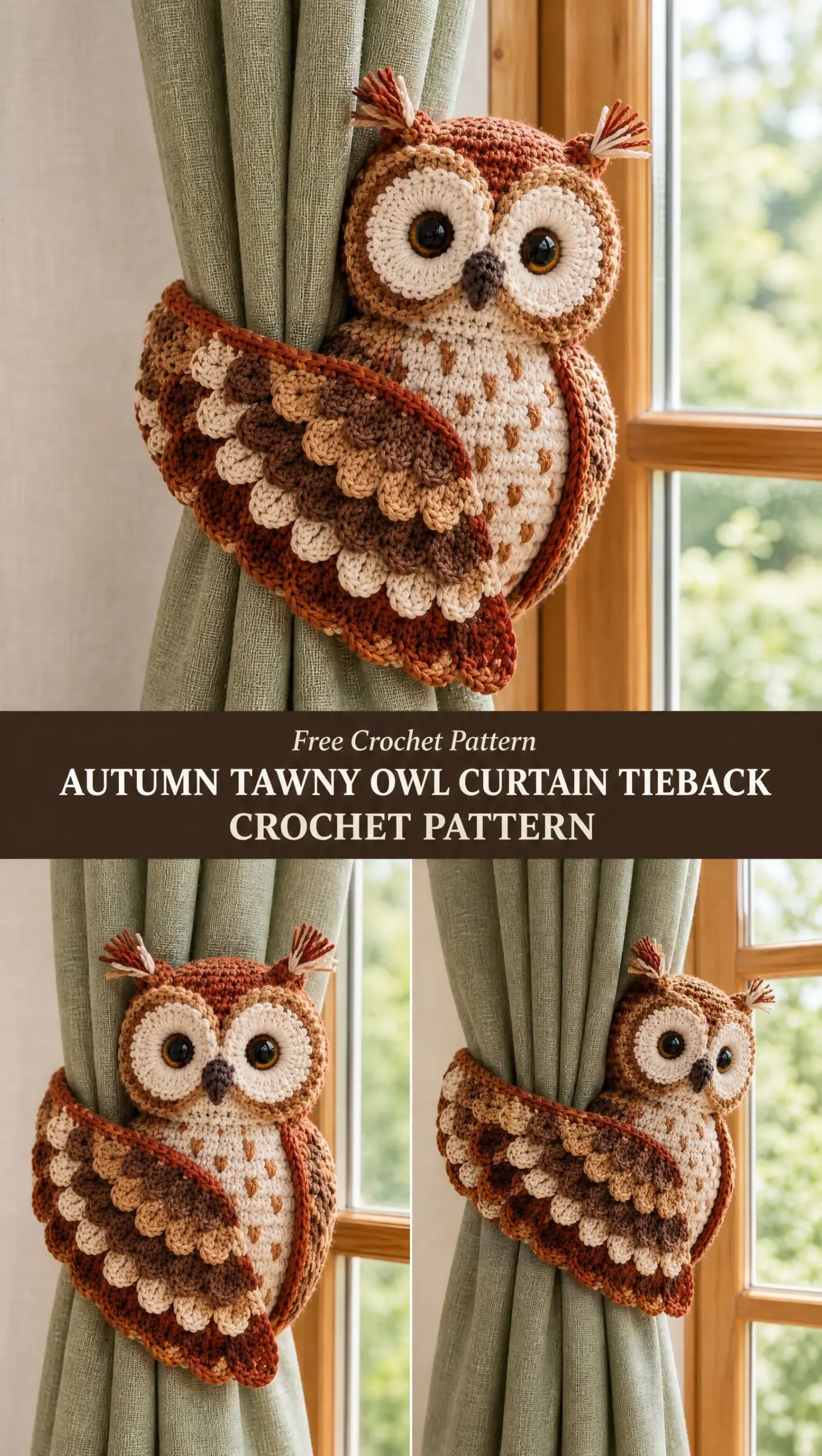 Autumn Tawny Owl Curtain Tieback Crochet Pattern