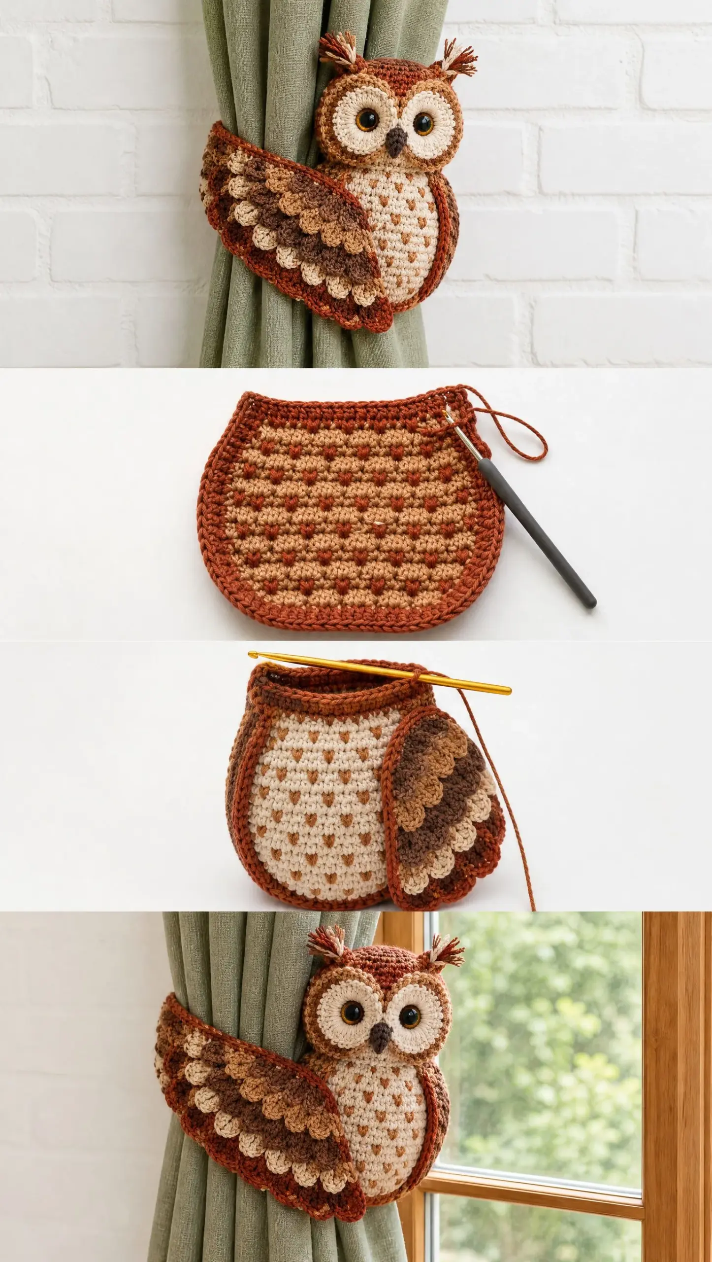 Autumn Tawny Owl Curtain Tieback Crochet Pattern