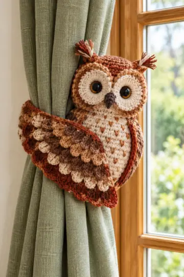 Autumn Tawny Owl Curtain Tieback Crochet Pattern