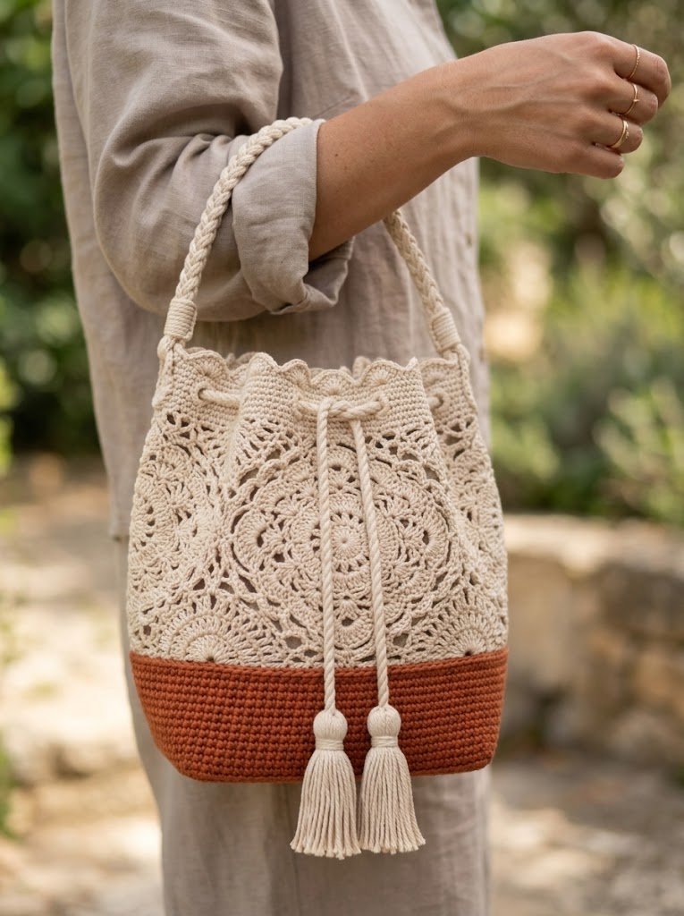 Autumn Terracotta Lace Bucket Bag Free Crochet Pattern