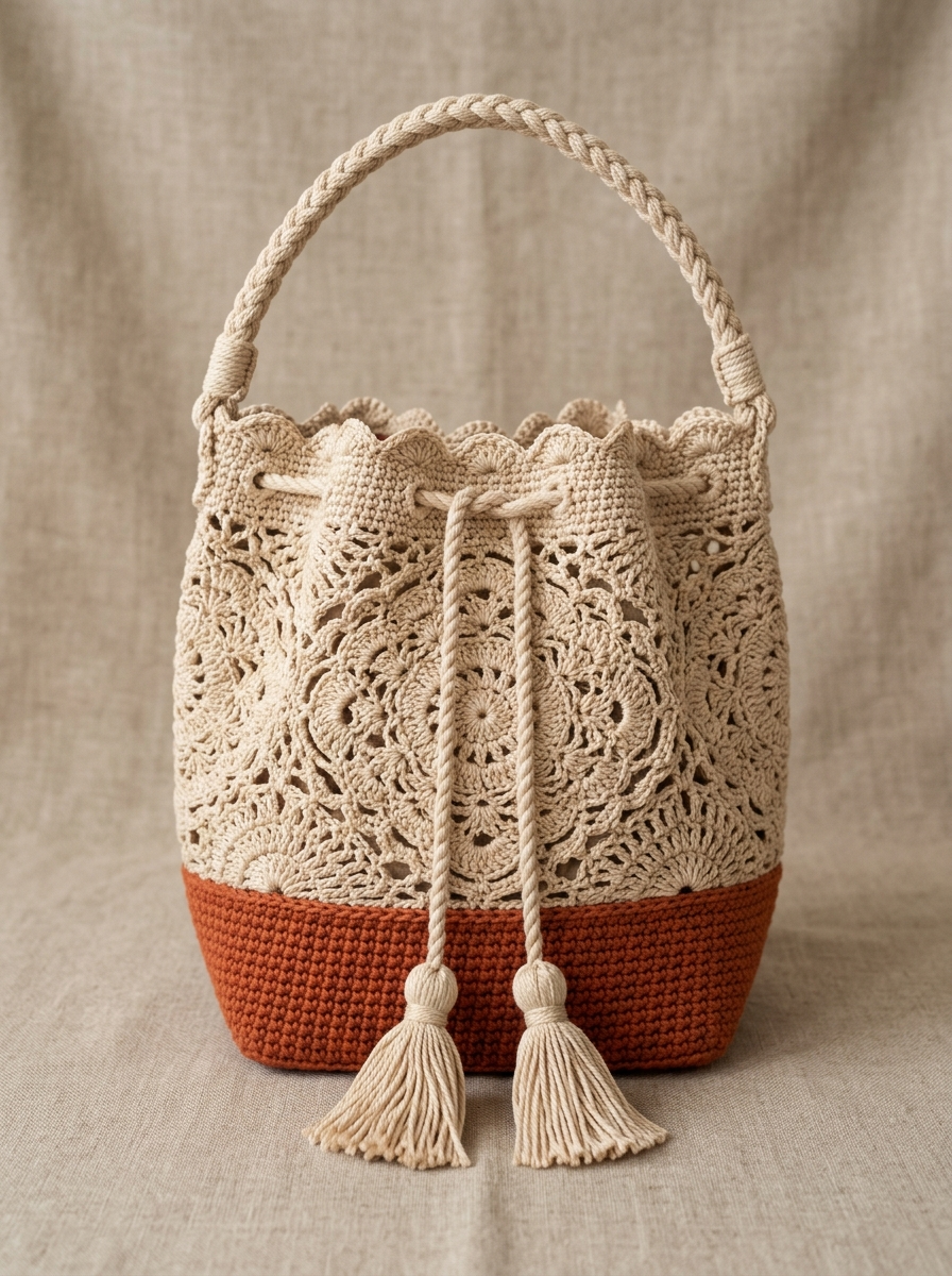 Autumn Terracotta Lace Bucket Bag Crochet Pattern (PDF Download)