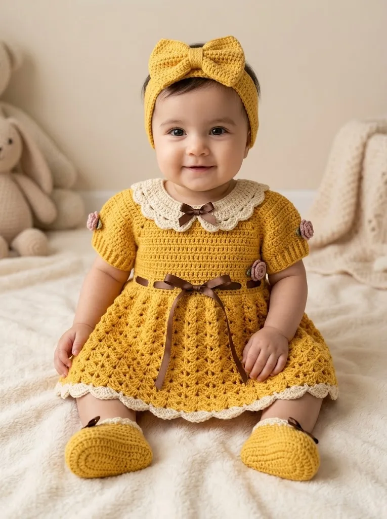 Belle Yellow Princess Baby Dress Free Crochet Pattern