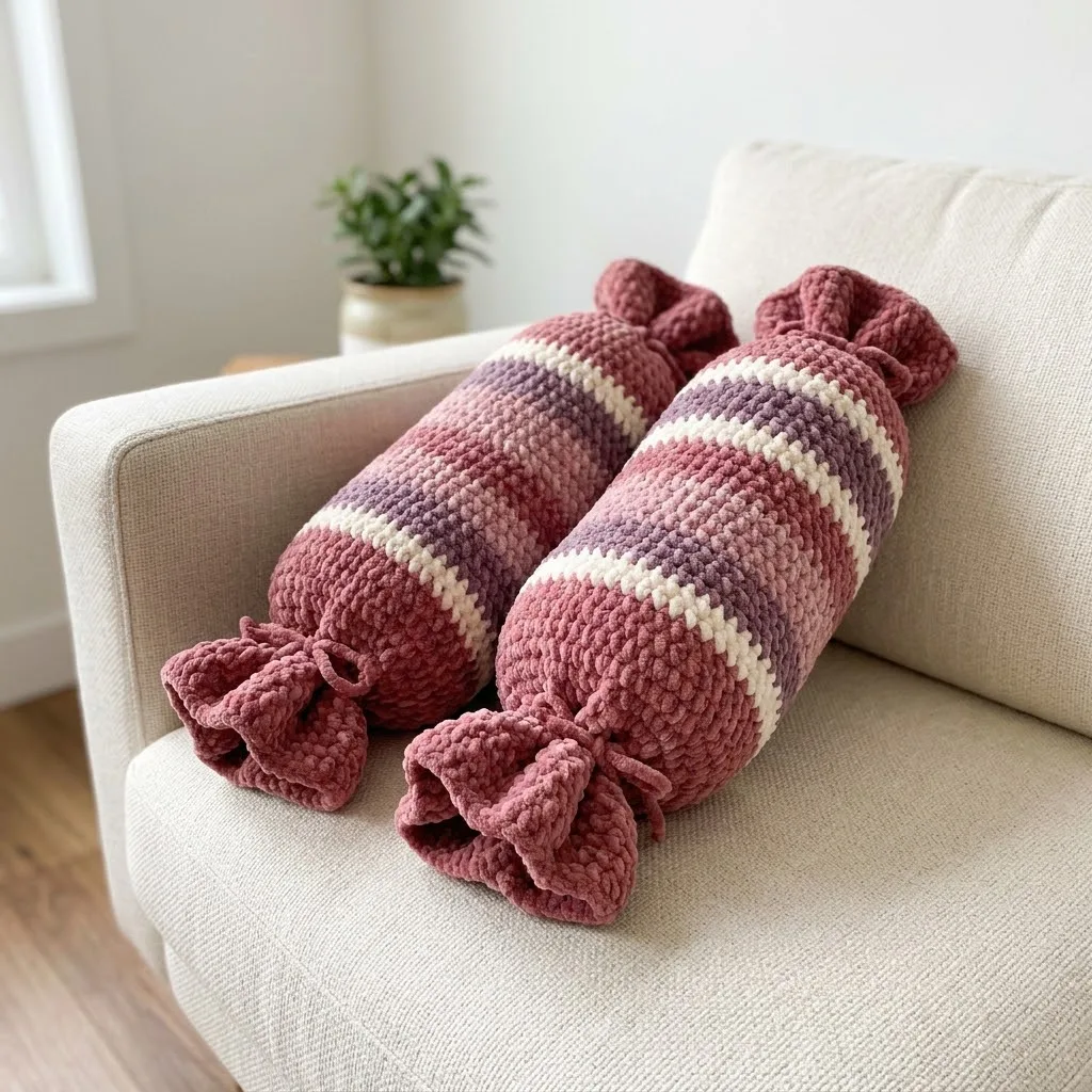 Berry Blush Candy Bolster Pillow Free Crochet Pattern