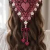 Berry Heart Lace Hair Kerchief Crochet Pattern