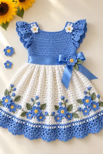 Blue Forget Me Not Dress Crochet Pattern
