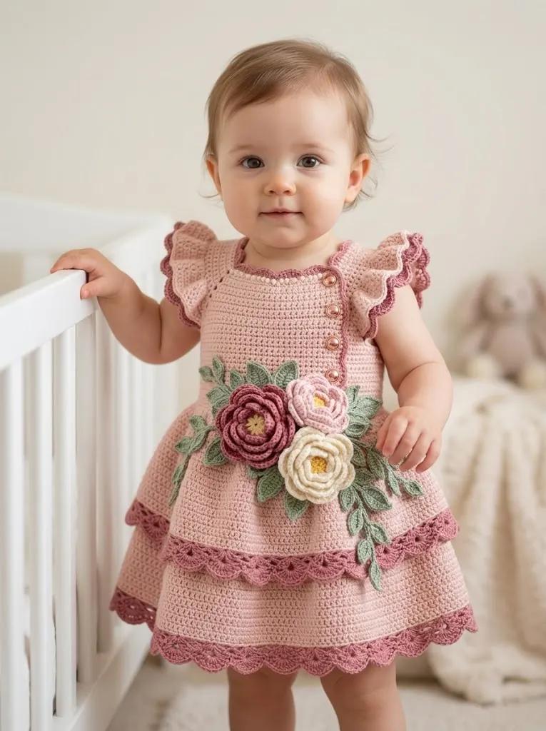 Blush Peony Baby Dress Free Crochet Pattern
