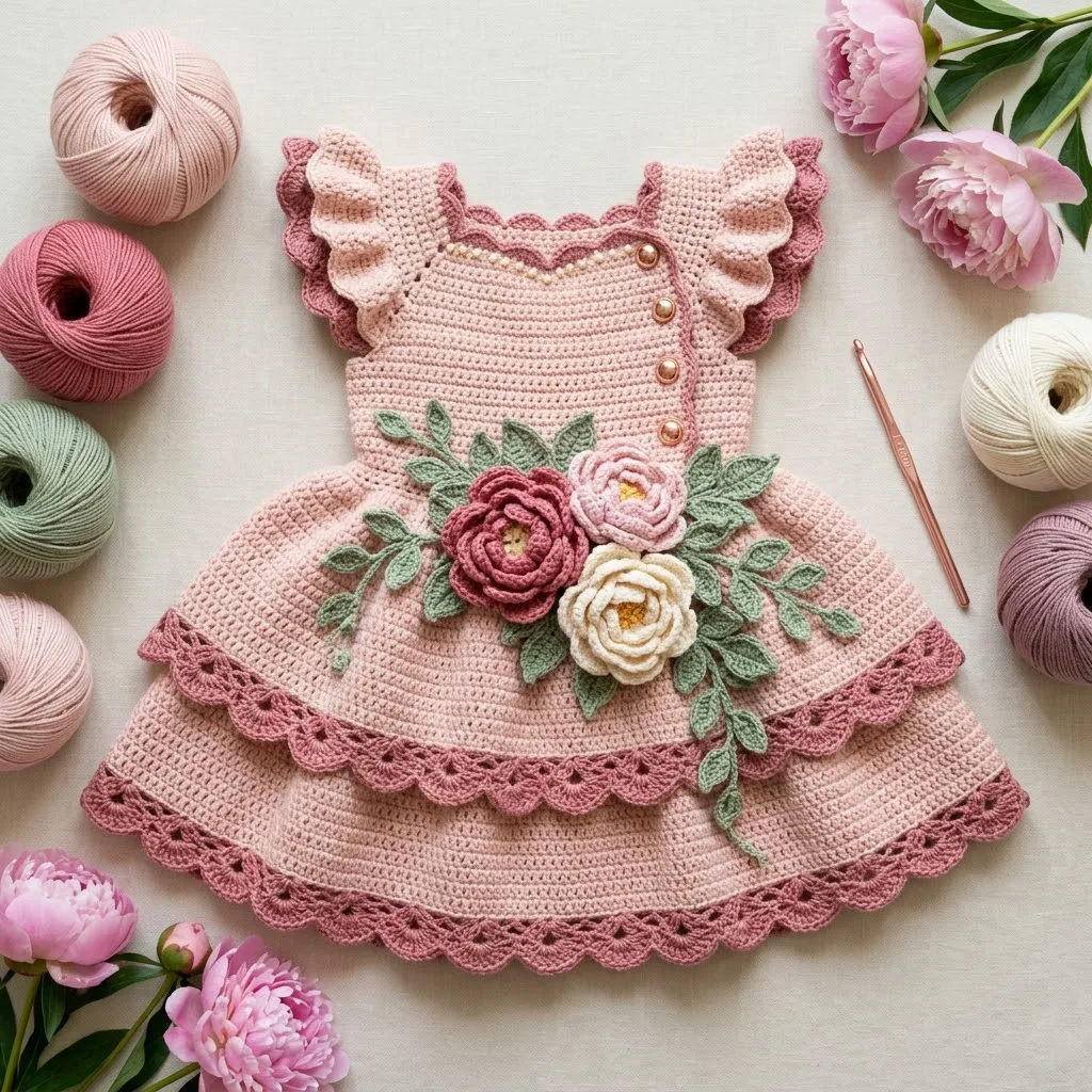 Blush Peony Baby Dress Free Crochet Pattern