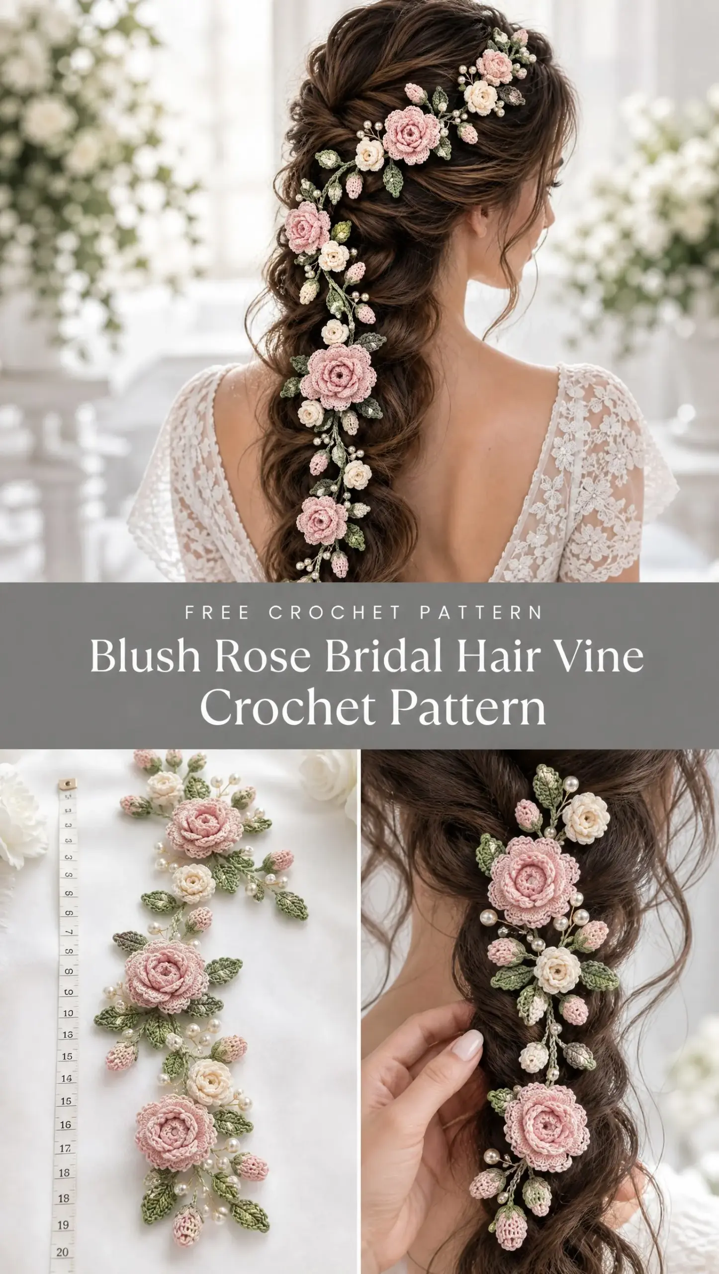 Blush Rose Bridal Hair Vine Crochet Pattern