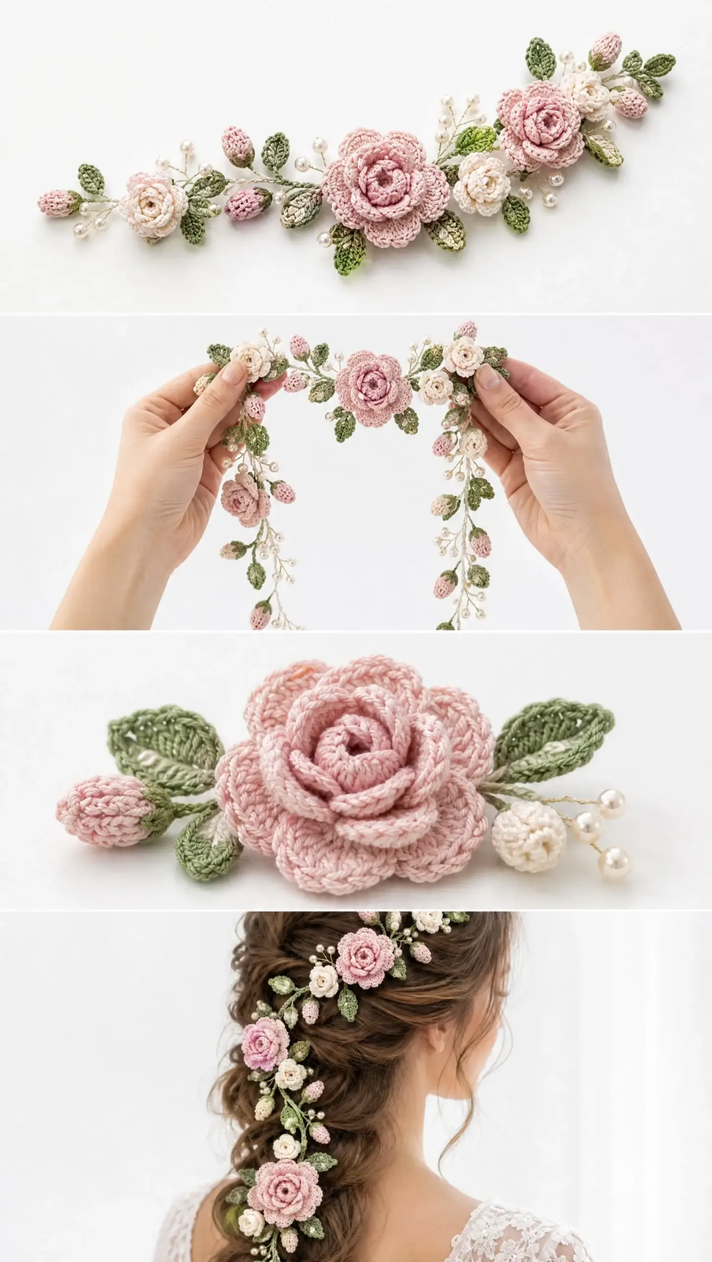 Blush Rose Bridal Hair Vine Crochet Pattern