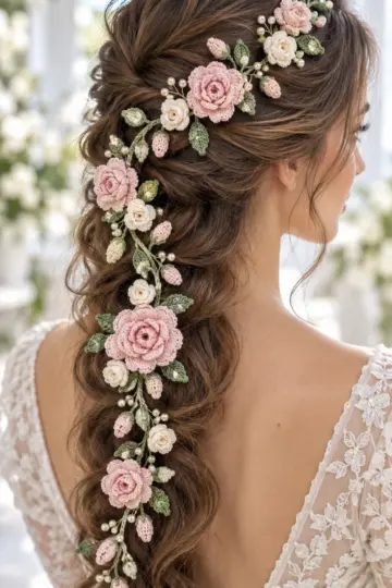 Blush Rose Bridal Hair Vine Crochet Pattern