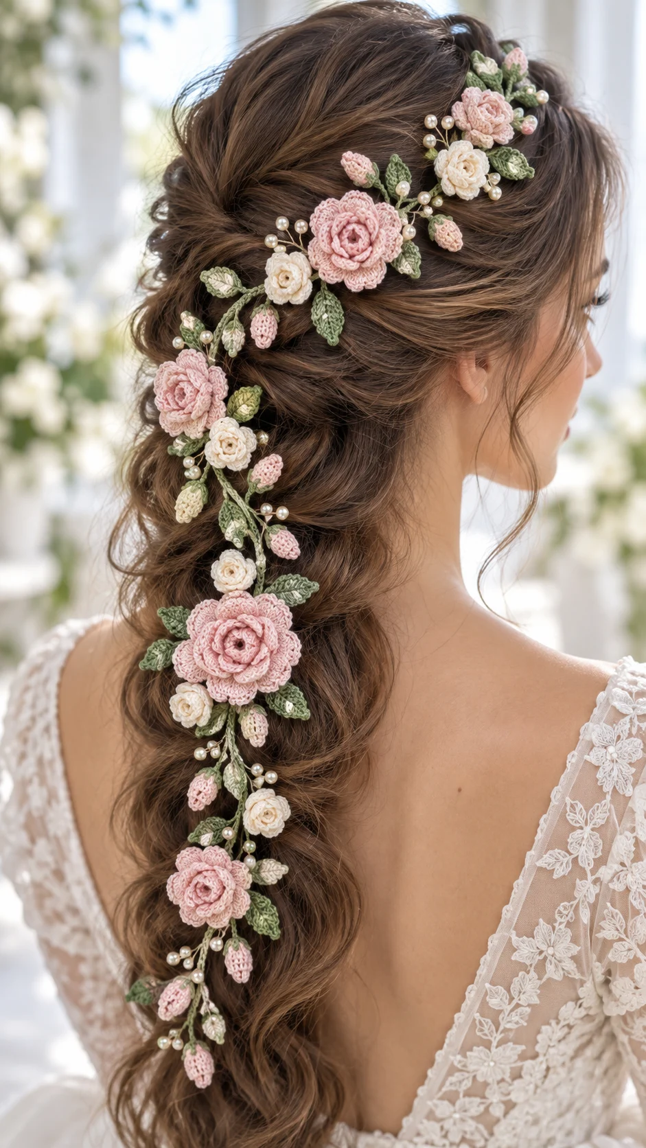 Blush Rose Bridal Hair Vine Crochet Pattern