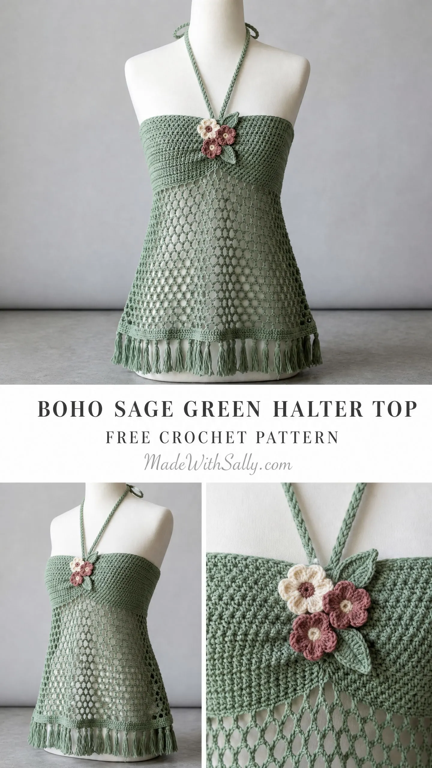Boho Sage Green Halter Top Free Crochet Pattern
