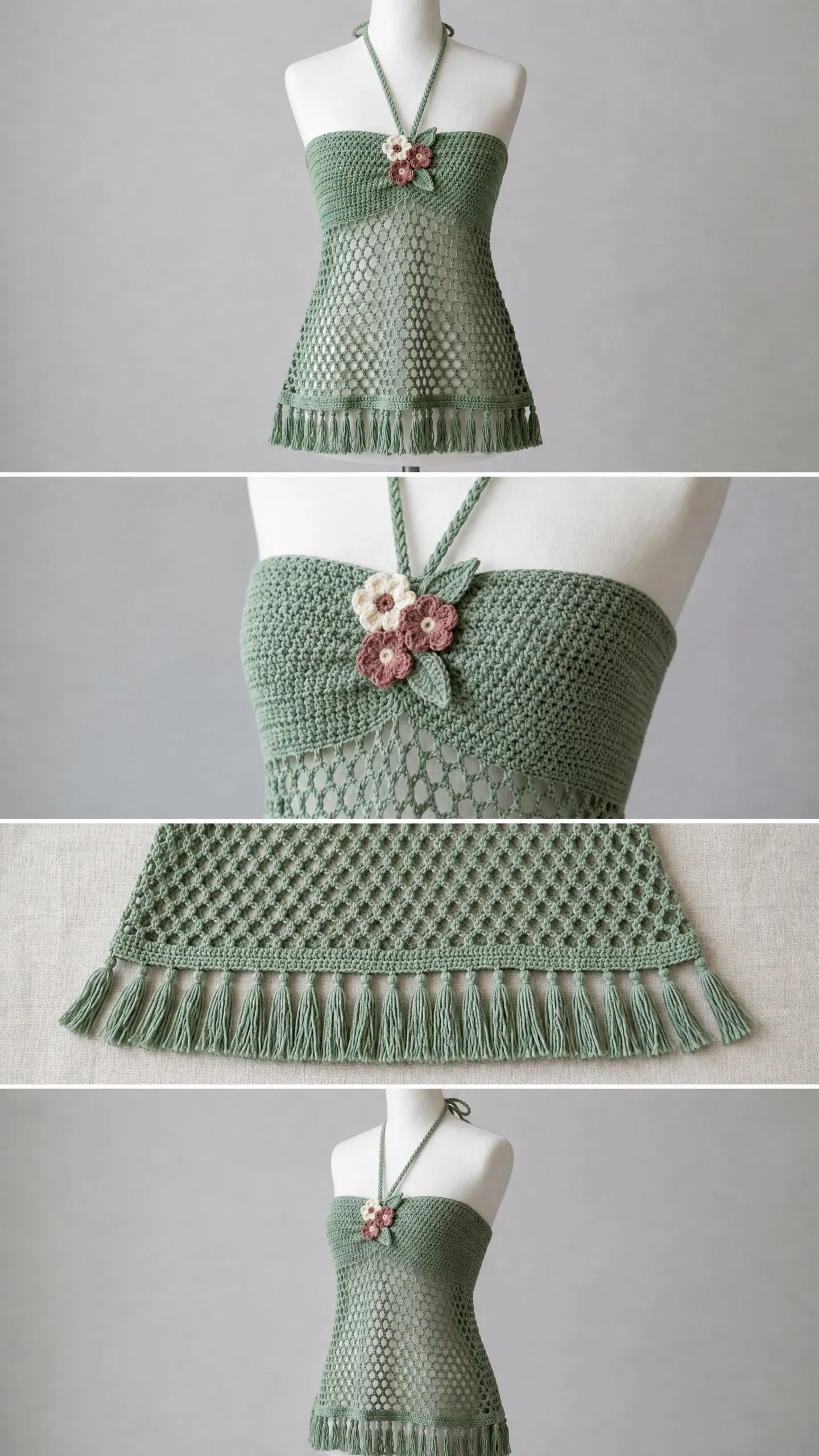 Boho Sage Green Halter Top Free Crochet Pattern