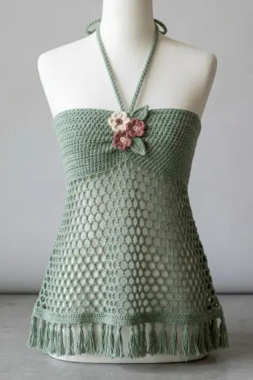 Boho Sage Green Halter Top Free Crochet Pattern