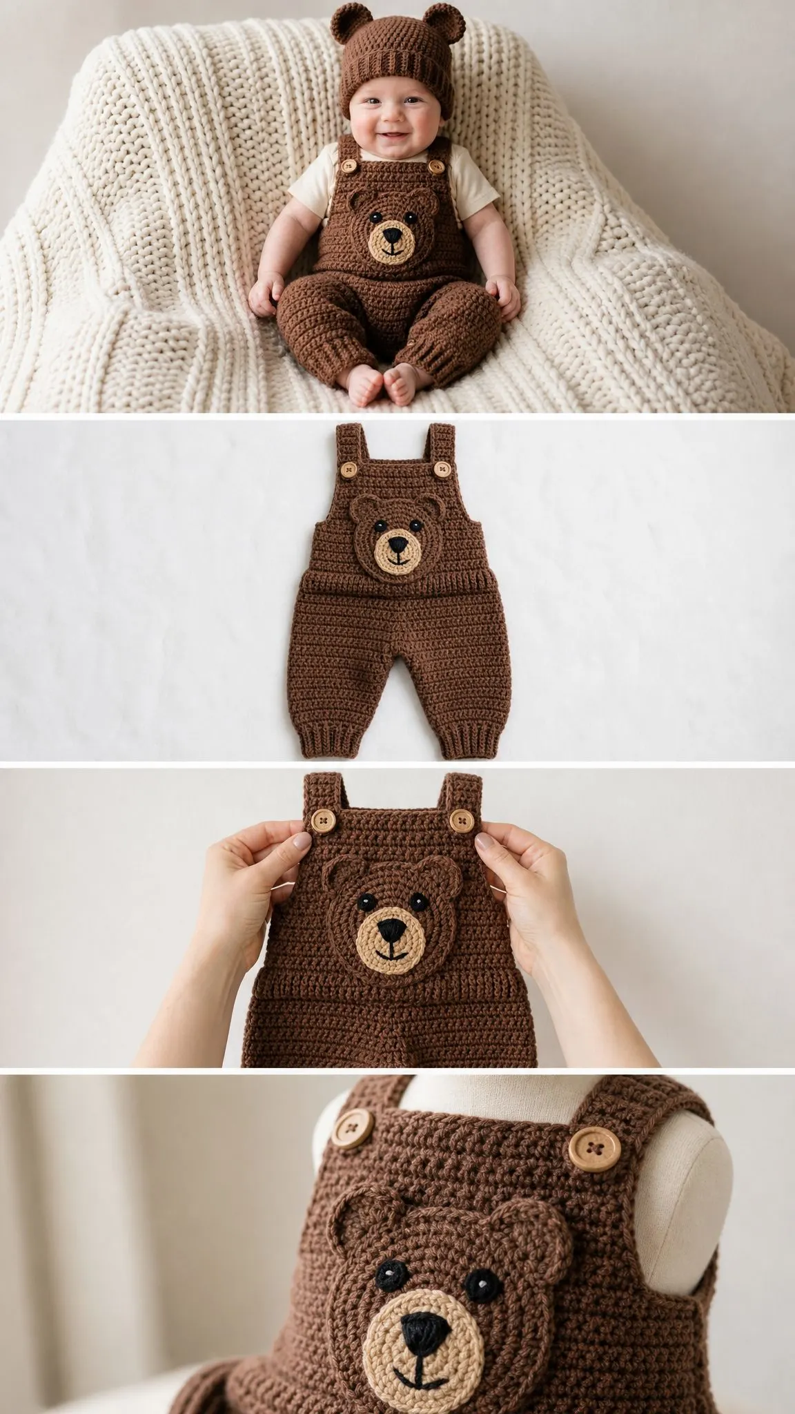Brown Teddy Bear Baby Romper Free Crochet Pattern