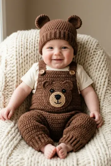 Brown Teddy Bear Baby Romper Free Crochet Pattern