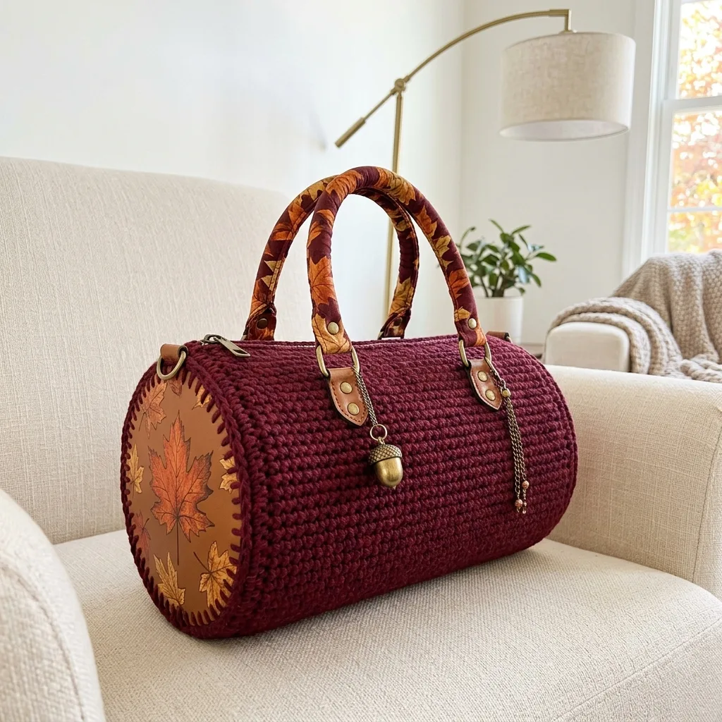 Burgundy Autumn Leaf Barrel Purse Crochet Pattern