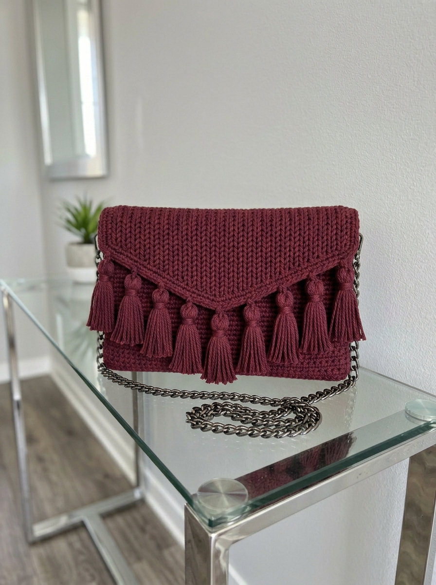 Burgundy Wine Elegant Tassel Clutch Free Crochet Pattern