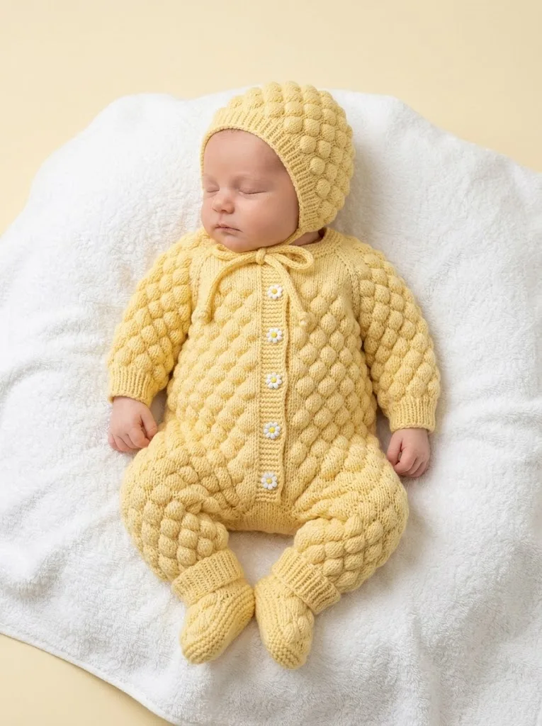 Buttercream Yellow Baby Knit Suit Free Crochet Pattern