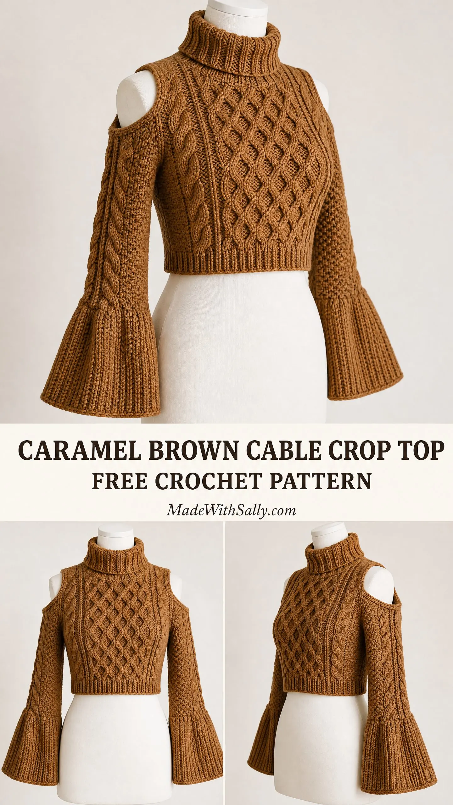 Caramel Brown Cable Crop Top Free Crochet Pattern