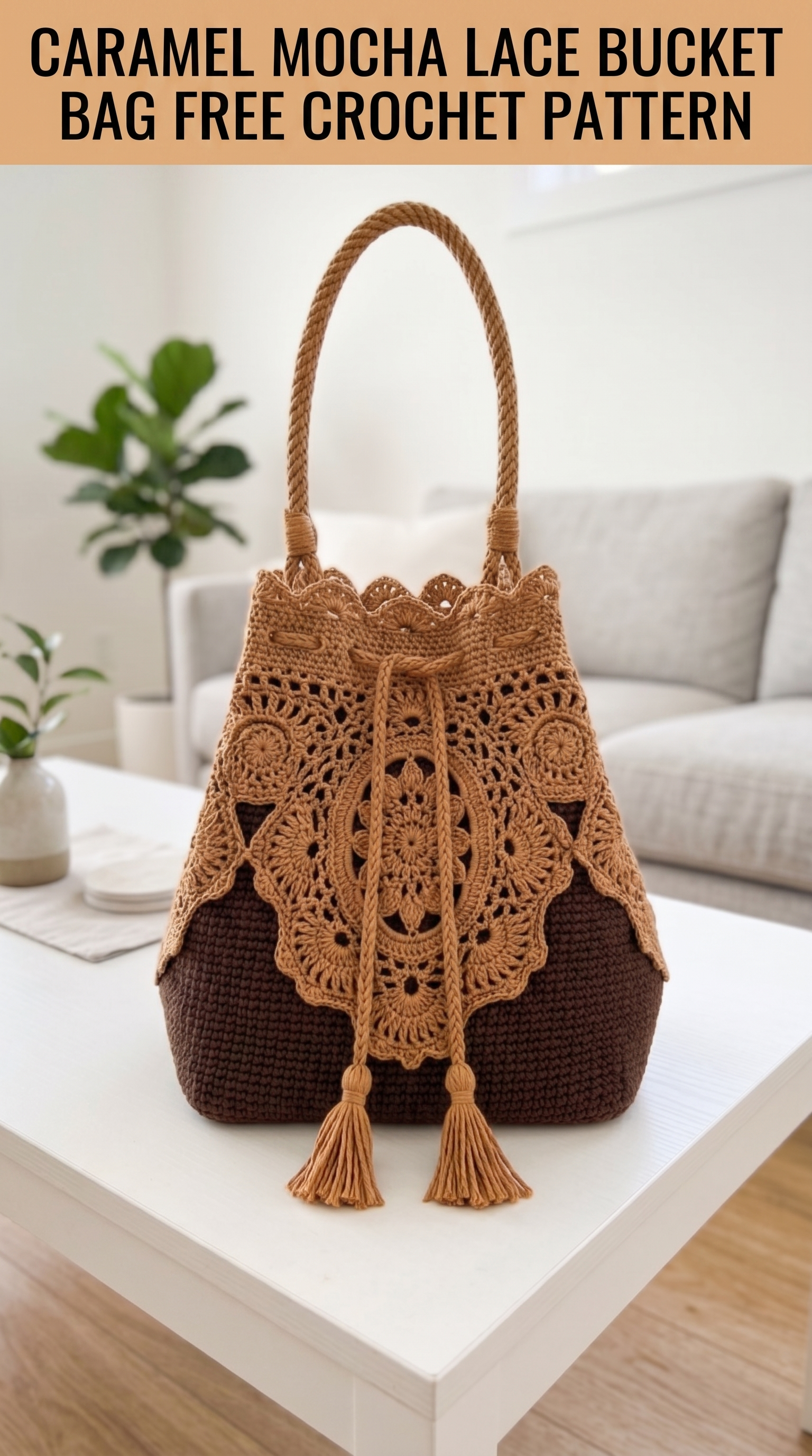Caramel Mocha Lace Bucket Bag Free Crochet Pattern