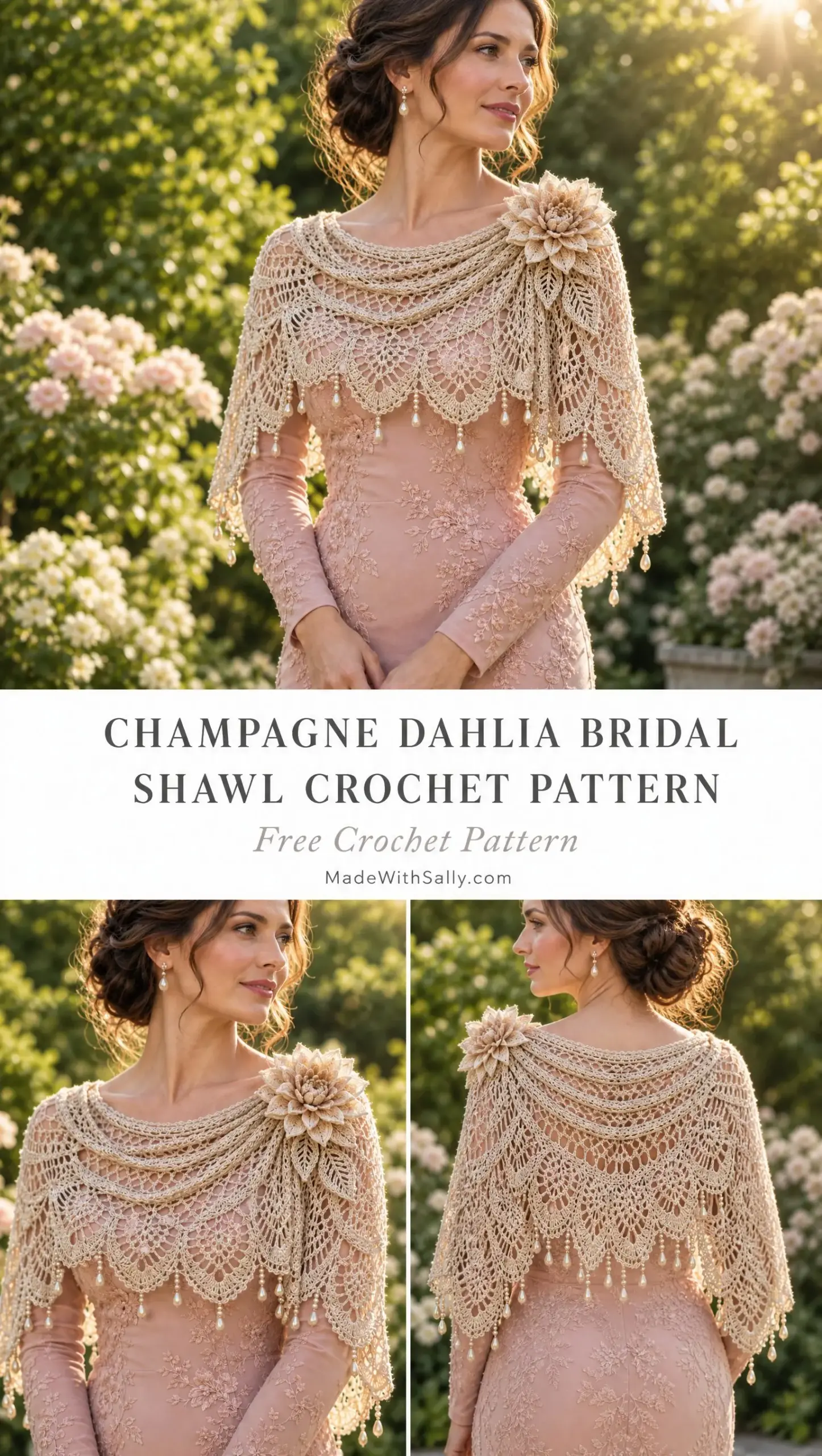 Champagne Dahlia Bridal Shawl Crochet Pattern