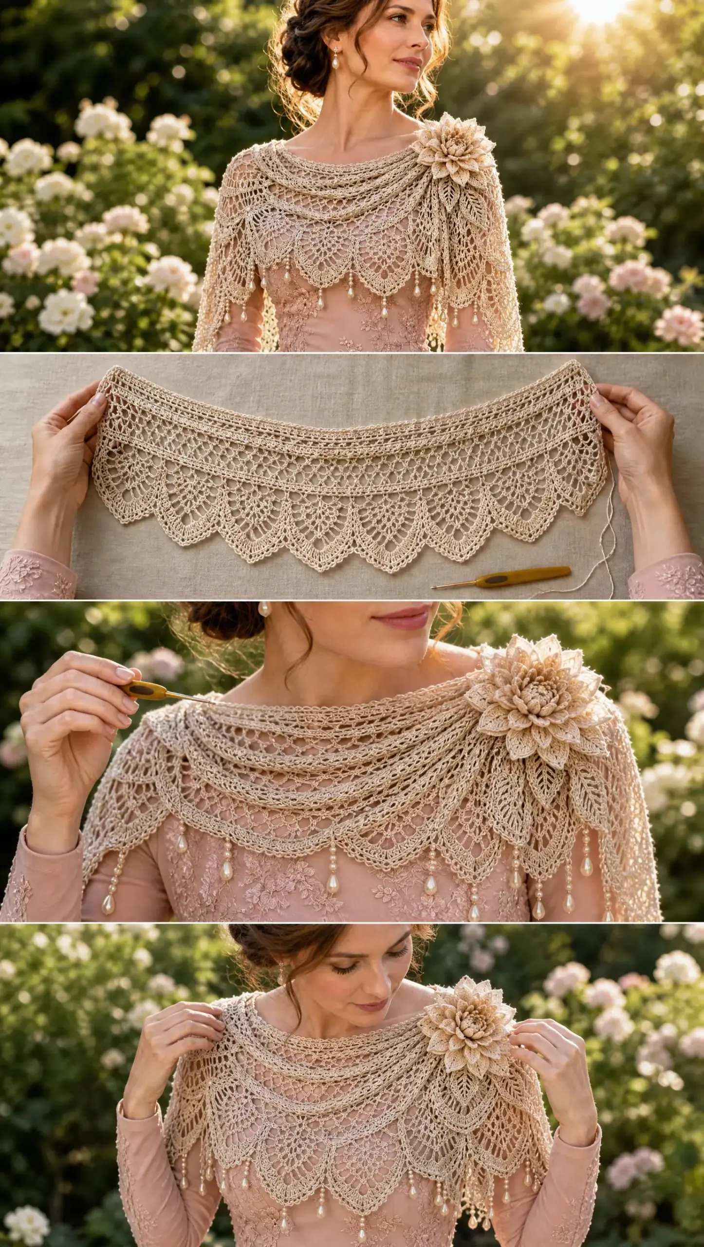Champagne Dahlia Bridal Shawl Crochet Pattern