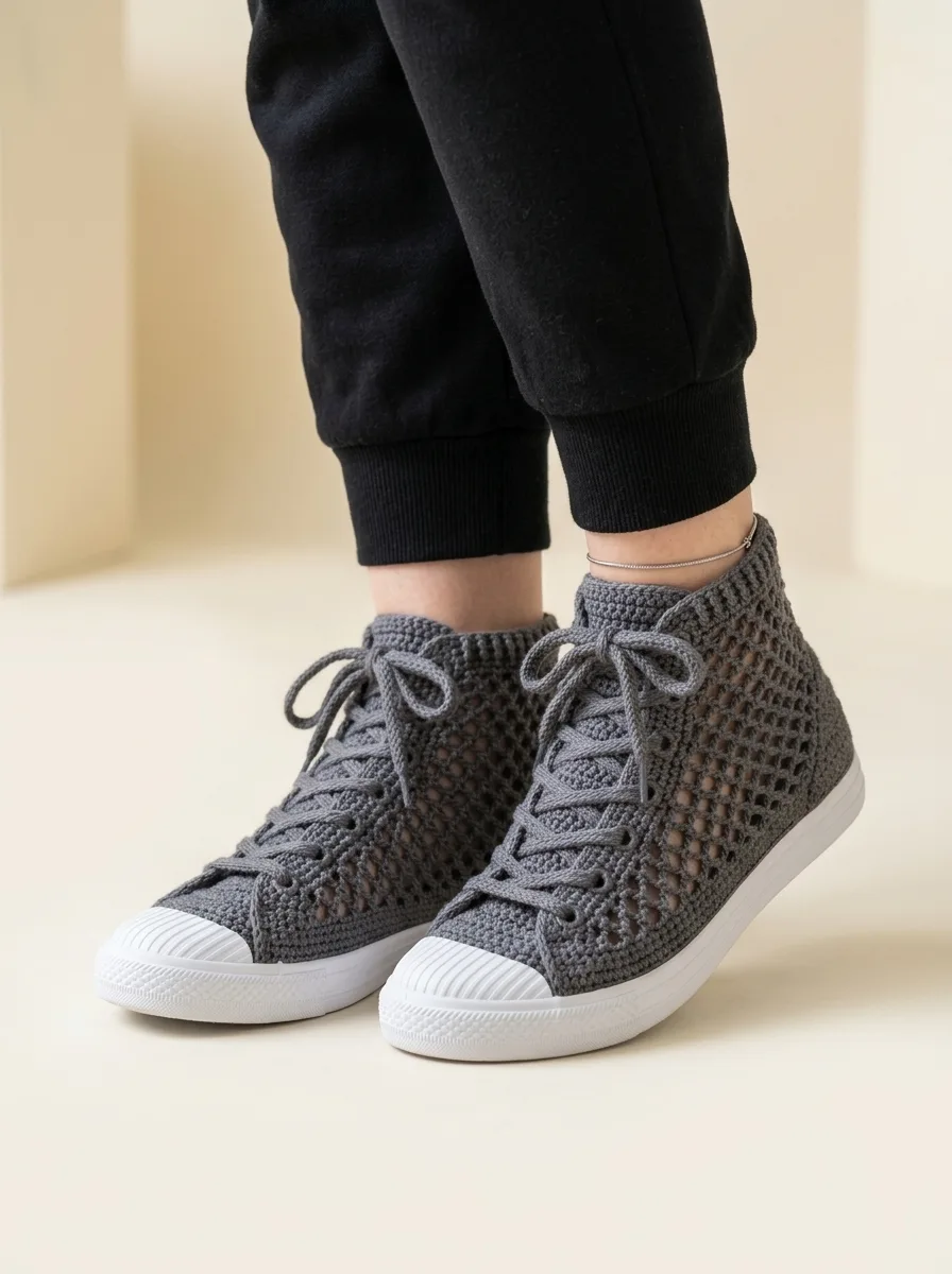 Charcoal Gray Mesh Crochet Sneakers Free Pattern