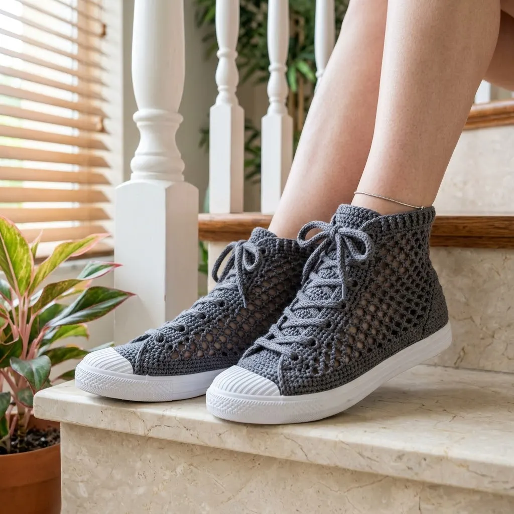 Charcoal Gray Mesh Crochet Sneakers Free Pattern