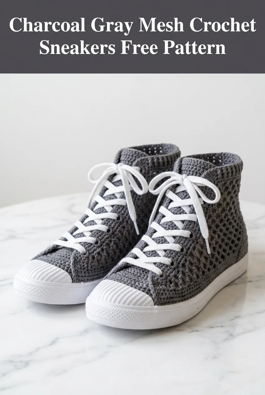 Charcoal Gray Mesh Crochet Sneakers Free Pattern