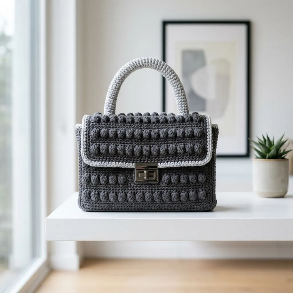 Charcoal Gray Modern Clutch Crochet Bag