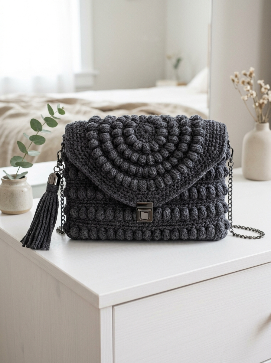 Charcoal Gray Modern Spiral Clutch Crochet Pattern (PDF Download)
