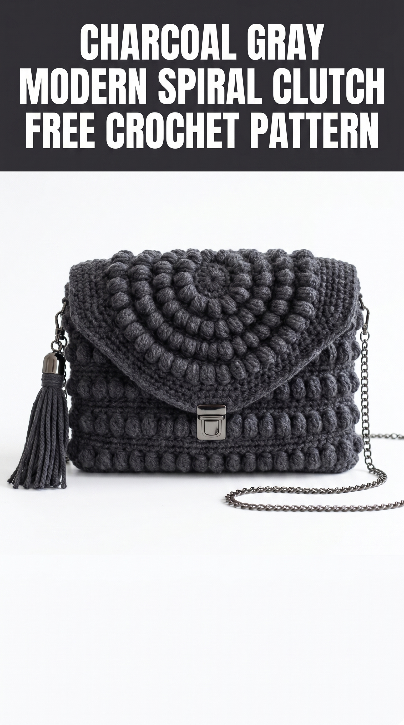 Charcoal Gray Modern Spiral Clutch Free Crochet Pattern