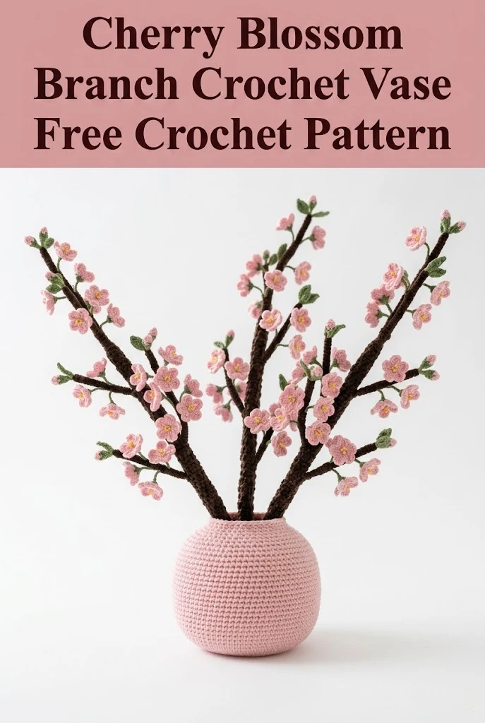 Cherry Blossom Branch Crochet Vase Free Crochet Pattern