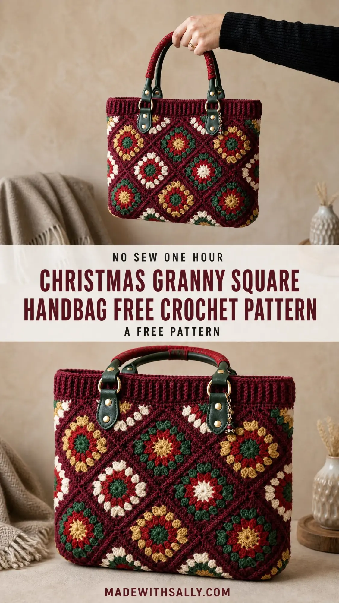 Christmas Granny Square Handbag Free Crochet Pattern