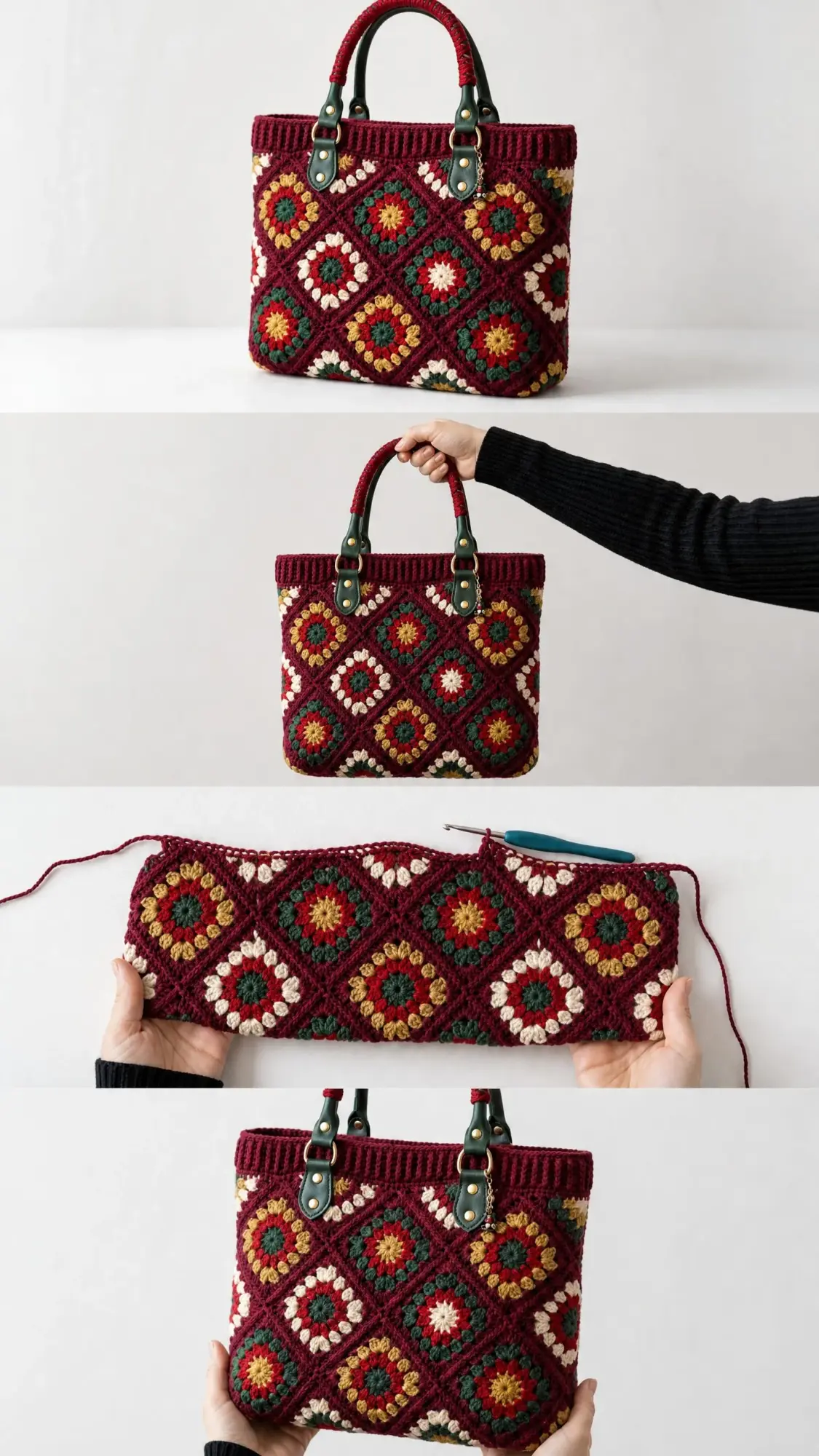 Christmas Granny Square Handbag Free Crochet Pattern