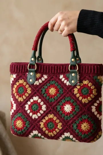 Christmas Granny Square Handbag Free Crochet Pattern