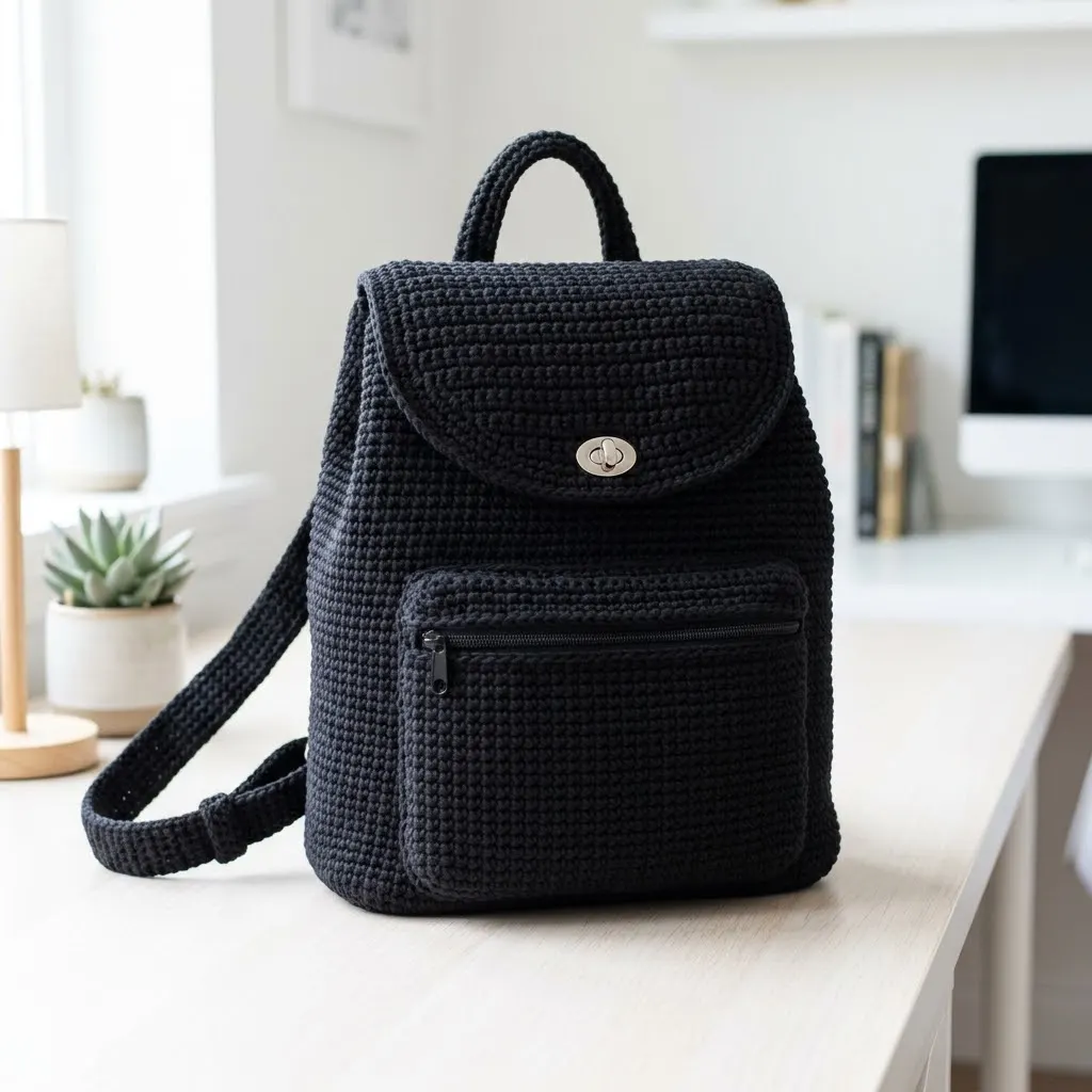 Classic Black Everyday Crochet Backpack Free Pattern