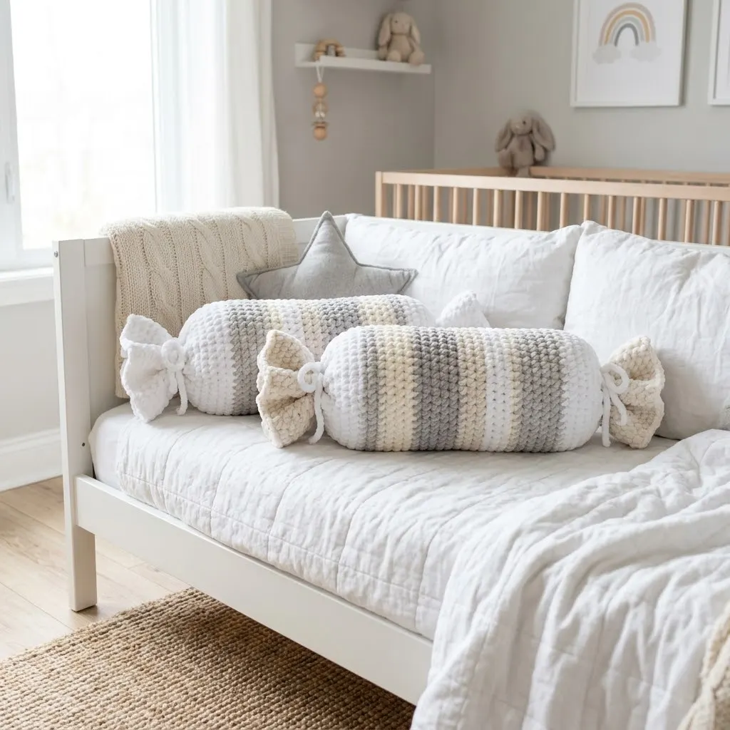 Cloud White Candy Bolster Pillow Free Crochet Pattern