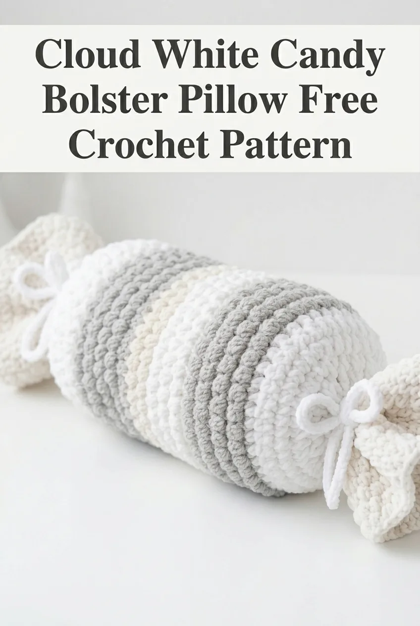 Cloud White Candy Bolster Pillow Free Crochet Pattern