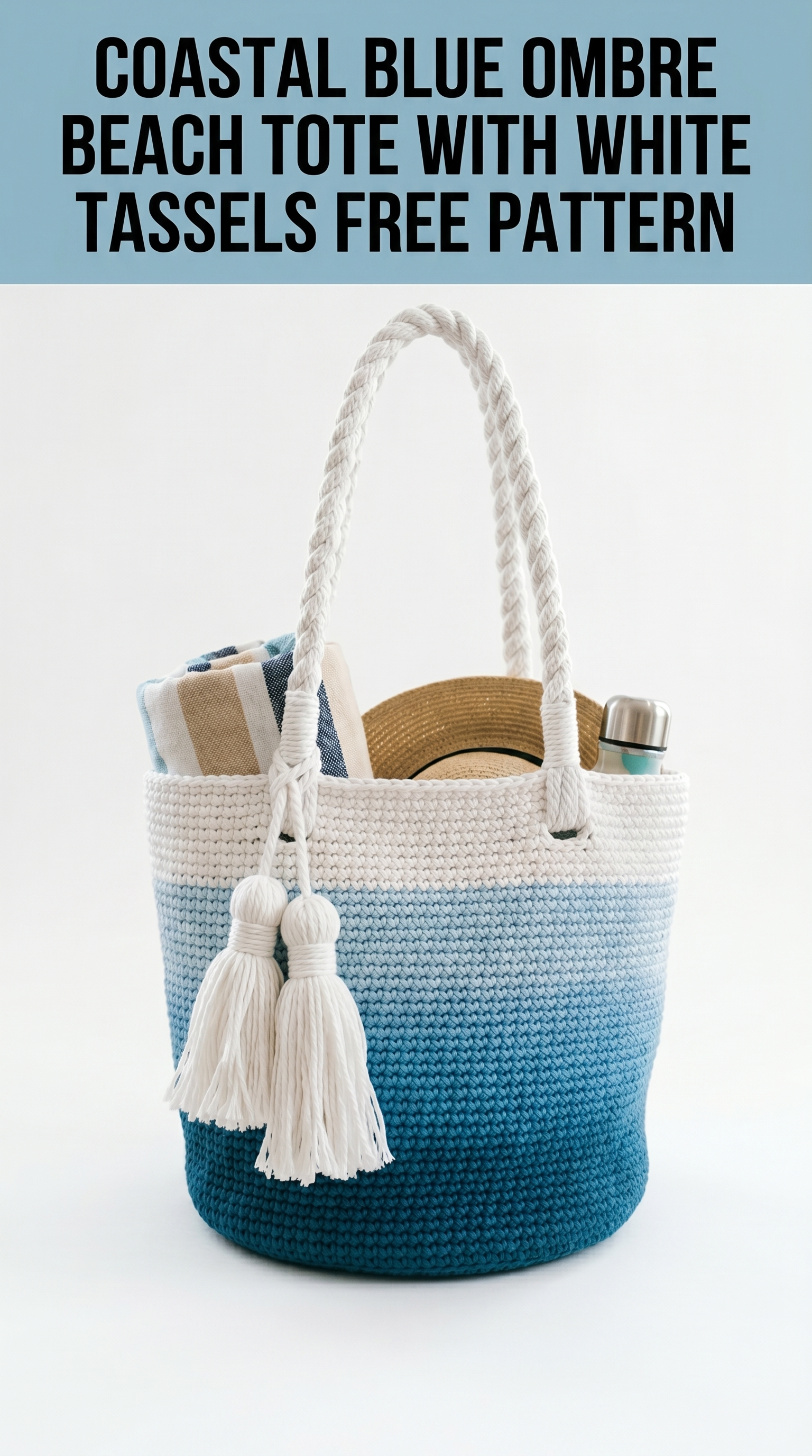Coastal Blue Ombre Beach Tote with White Tassels Free Pattern