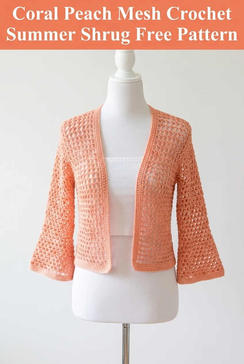 Coral Peach Mesh Crochet Summer Shrug Free Pattern
