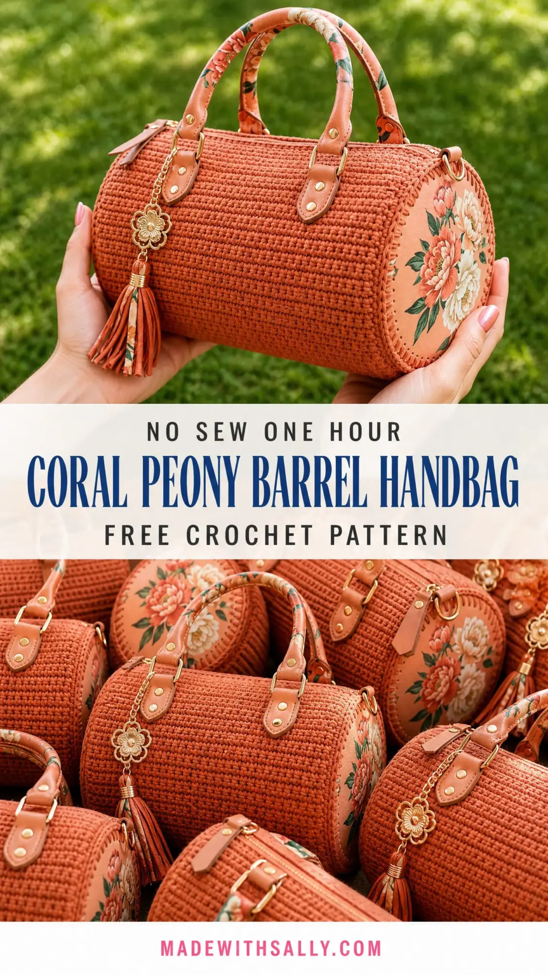 Coral Peony Barrel Handbag Free Crochet Pattern