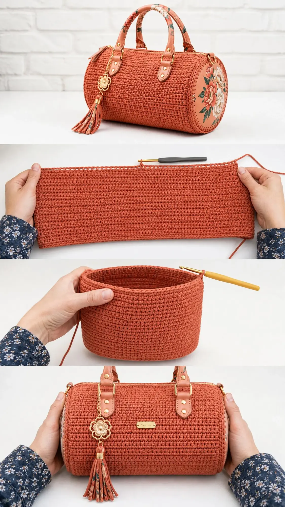 Coral Peony Barrel Handbag Free Crochet Pattern
