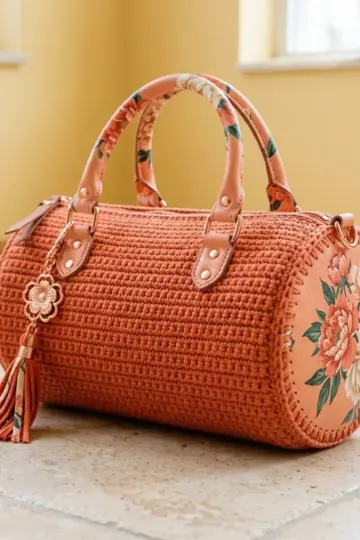 Coral Peony Barrel Handbag Free Crochet Pattern