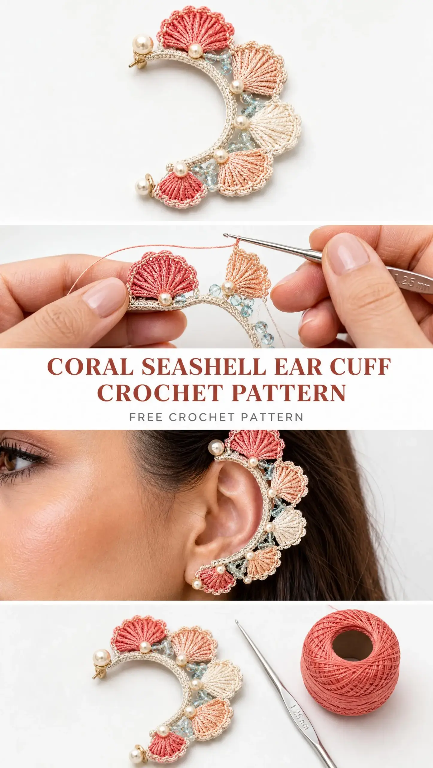 Coral Seashell Ear Cuff Crochet Pattern