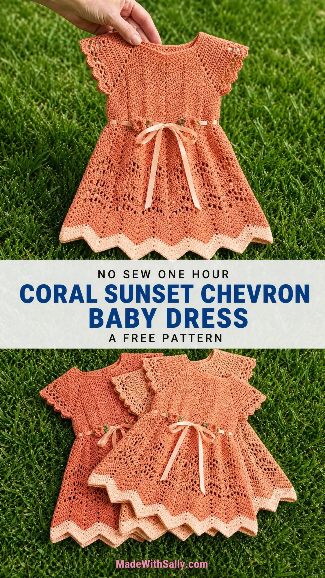 Coral Sunset Chevron Baby Dress Free Crochet Pattern