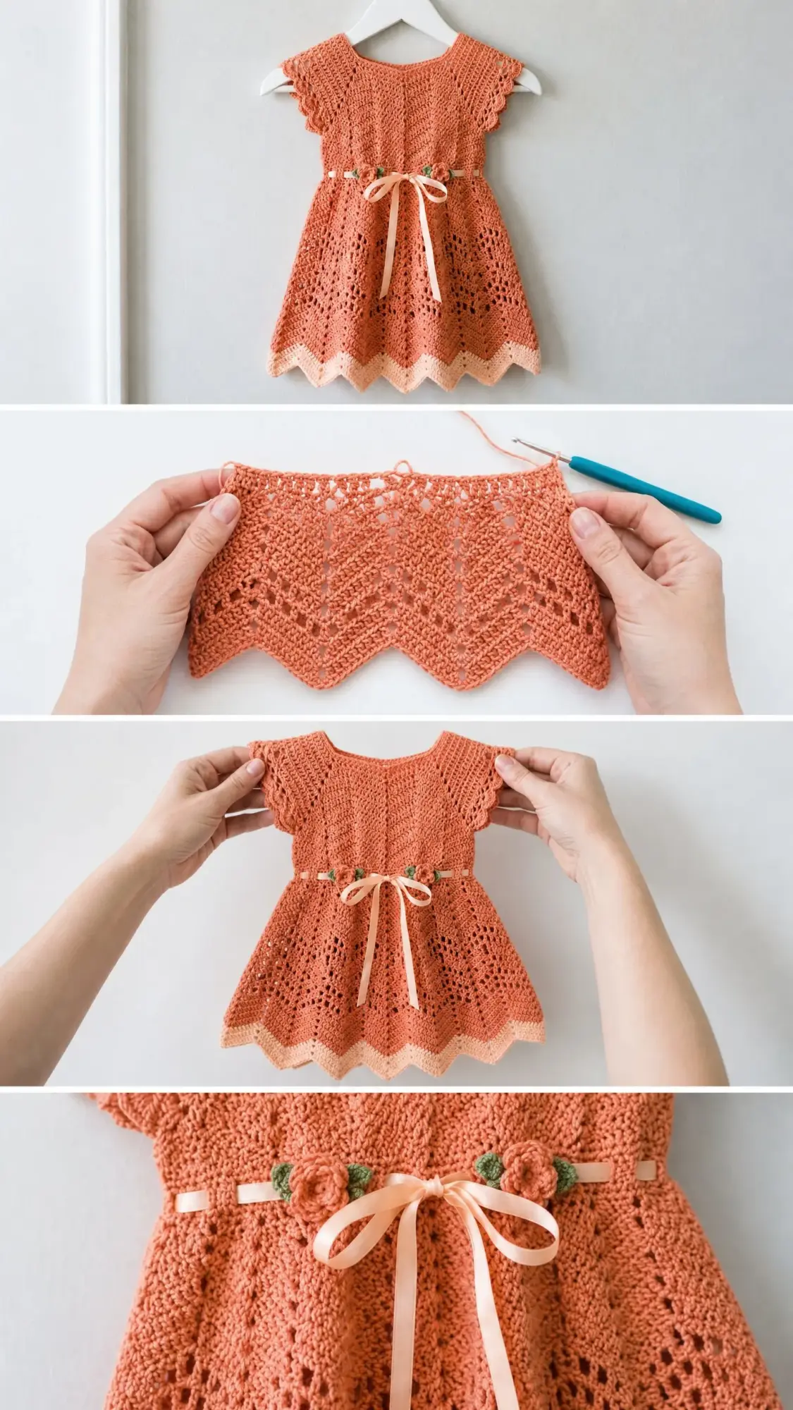 Coral Sunset Chevron Baby Dress Free Crochet Pattern