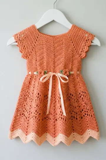 Coral Sunset Chevron Baby Dress Free Crochet Pattern